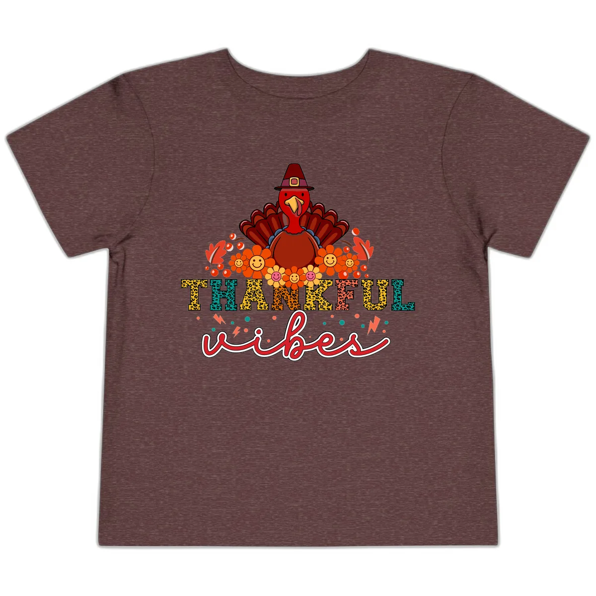 Turkey Vibes Thanksgiving Design Toddler T-Shirt in Heather Maroon